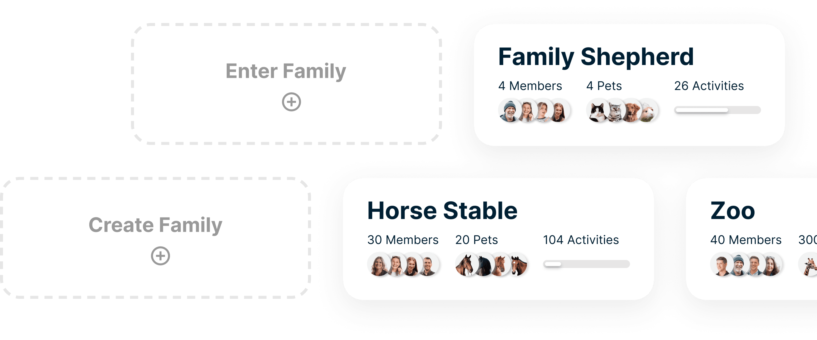 multiple care groups cards like horse stable and zoo